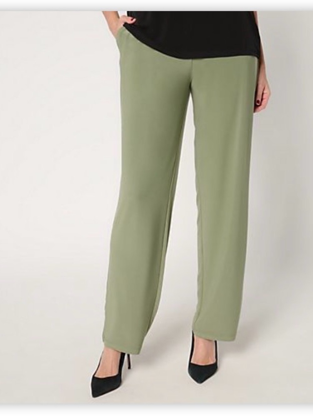 Susan Graver Olive Green Pull-On Wide Leg Pants